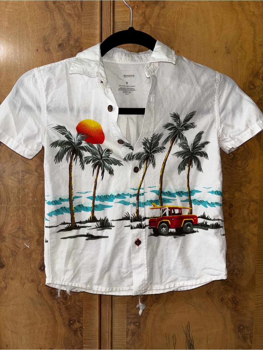 Kids White Tropical Palm Tree Button-Up Shirt size 6